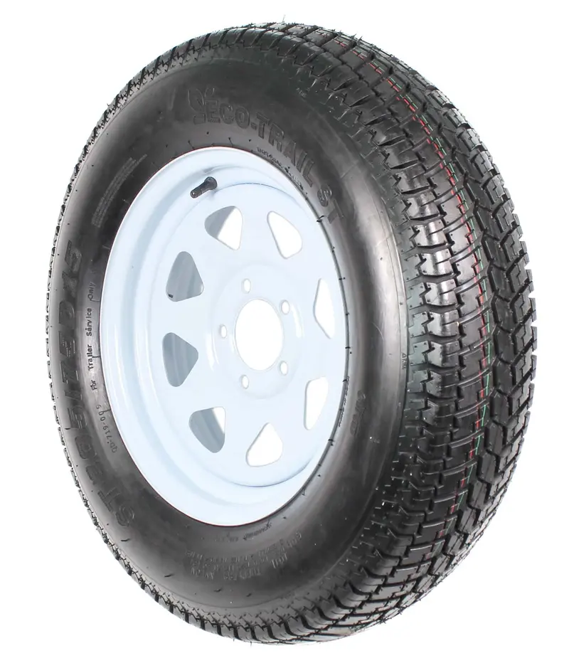 Pair of ST205/75D15 Trailer Tires Mounted on White Spoke Rims — 5-Lug LRC Rated - Image 4
