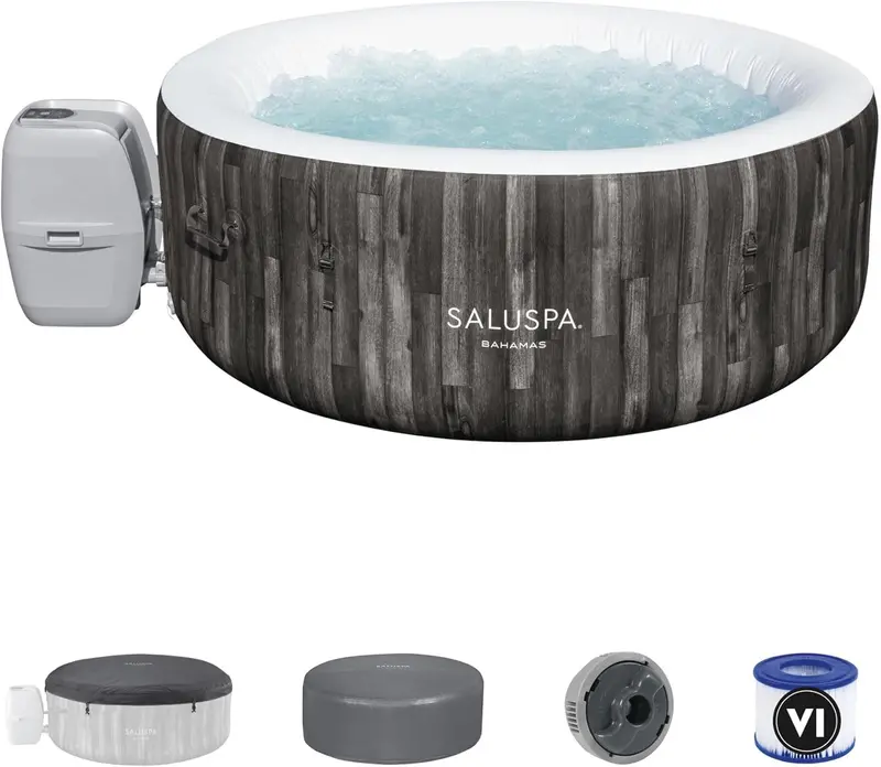 Portable 2–4-Person Round Inflatable Hot Tub – Outdoor Spa with 120 Air Jets & Energy-Saving Cover (Grey) - Image 2