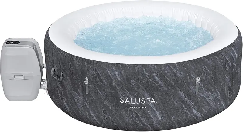 Portable 2–4-Person Round Inflatable Hot Tub – Outdoor Spa with 120 Air Jets & Energy-Saving Cover (Grey) - Image 3