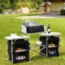 Portable Folding Camping Kitchen Table with Integrated Storage Compartments