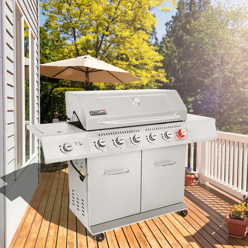 Premier 6-Burner Stainless Steel Propane Grill – Sear Burner, Side Burner, 74,000 BTU, Cabinet-Style Outdoor BBQ - Image 5