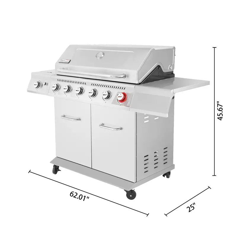 Premier 6-Burner Stainless Steel Propane Grill – Sear Burner, Side Burner, 74,000 BTU, Cabinet-Style Outdoor BBQ - Image 6
