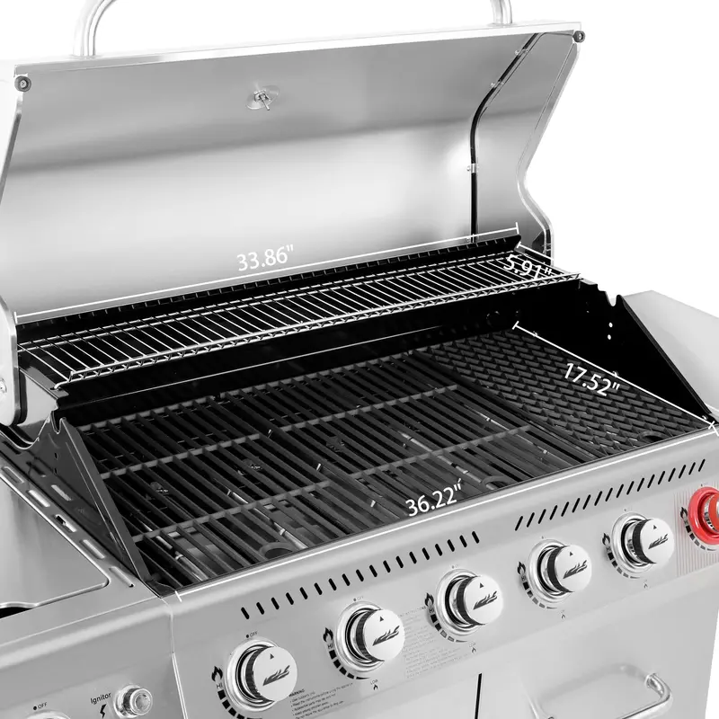 Premier 6-Burner Stainless Steel Propane Grill – Sear Burner, Side Burner, 74,000 BTU, Cabinet-Style Outdoor BBQ - Image 7