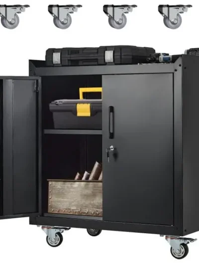 Rolling Metal Garage Storage Cabinet — Lockable 2-Door Tool Chest with Adjustable Shelves (34″H × 30.3″L × 18″W)