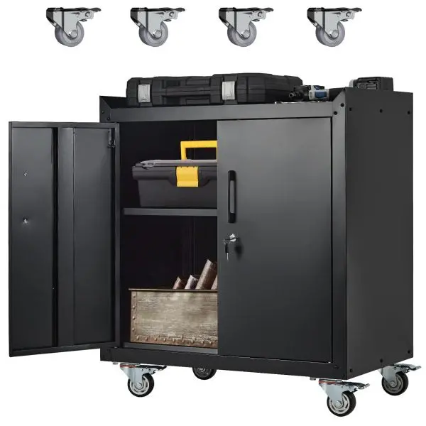 Rolling Metal Garage Storage Cabinet — Lockable 2-Door Tool Chest with Adjustable Shelves (34″H × 30.3″L × 18″W)