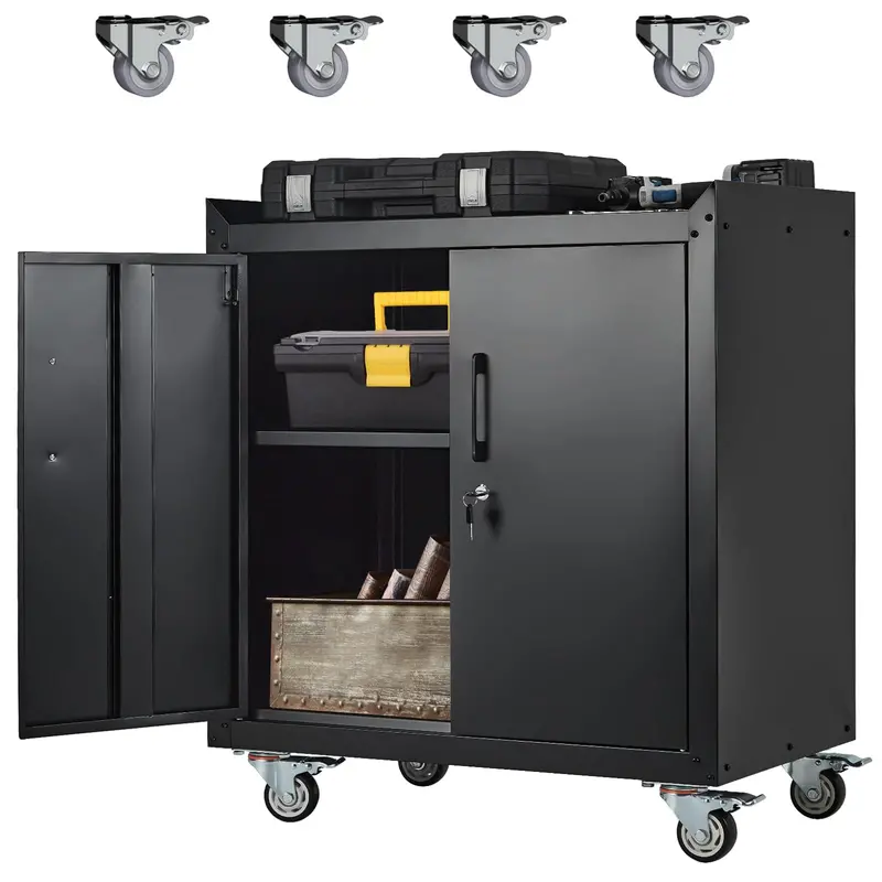 Rolling Metal Garage Storage Cabinet — Lockable 2-Door Tool Chest with Adjustable Shelves (34″H × 30.3″L × 18″W) - Image 2