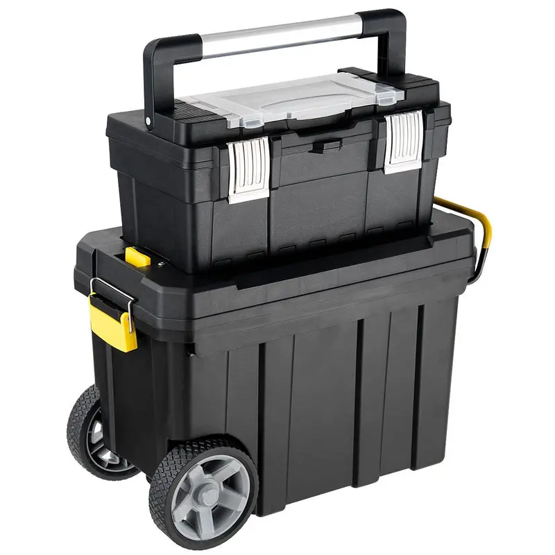Rolling Portable Tool Box – Modular Plastic Storage Organizer with Wheels & Multi-Compartment Layout