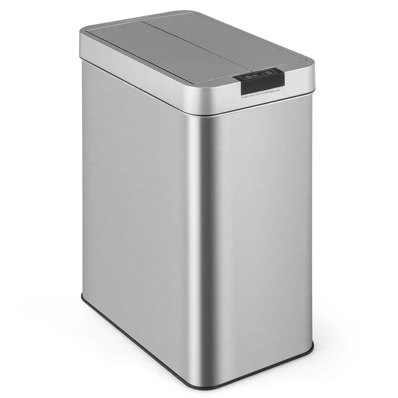 Slim 13.2-Gallon Touchless Kitchen Trash Can with Motion Sensor, Wing Lids & Smudge-Resistant Finish