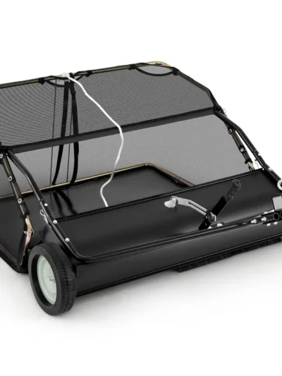 Tow-Behind Lawn Sweeper with High-Capacity Hopper Bag and Adjustable Brush Height