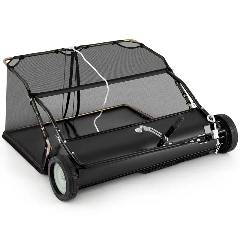 Tow-Behind Lawn Sweeper with High-Capacity Hopper Bag and Adjustable Brush Height