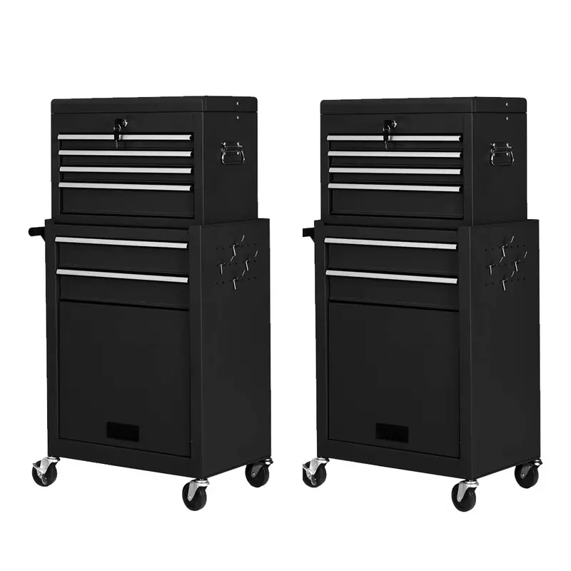 Two-Piece Rolling Tool Chest Set – 6-Drawer Modular Toolbox Combo