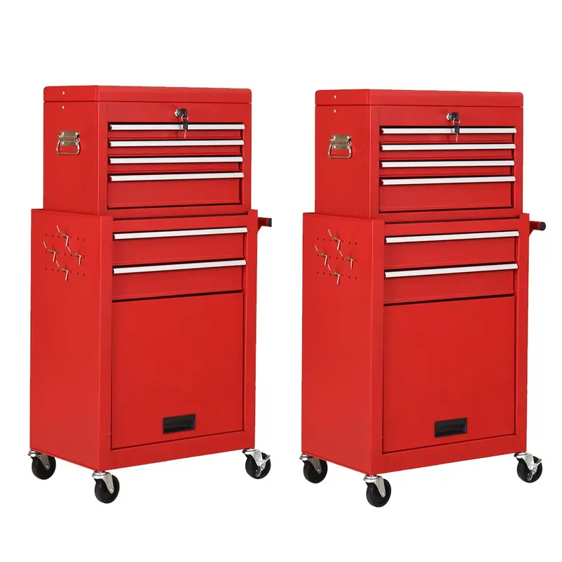 Two-Piece Rolling Tool Chest Set – 6-Drawer Modular Toolbox Combo - Image 2